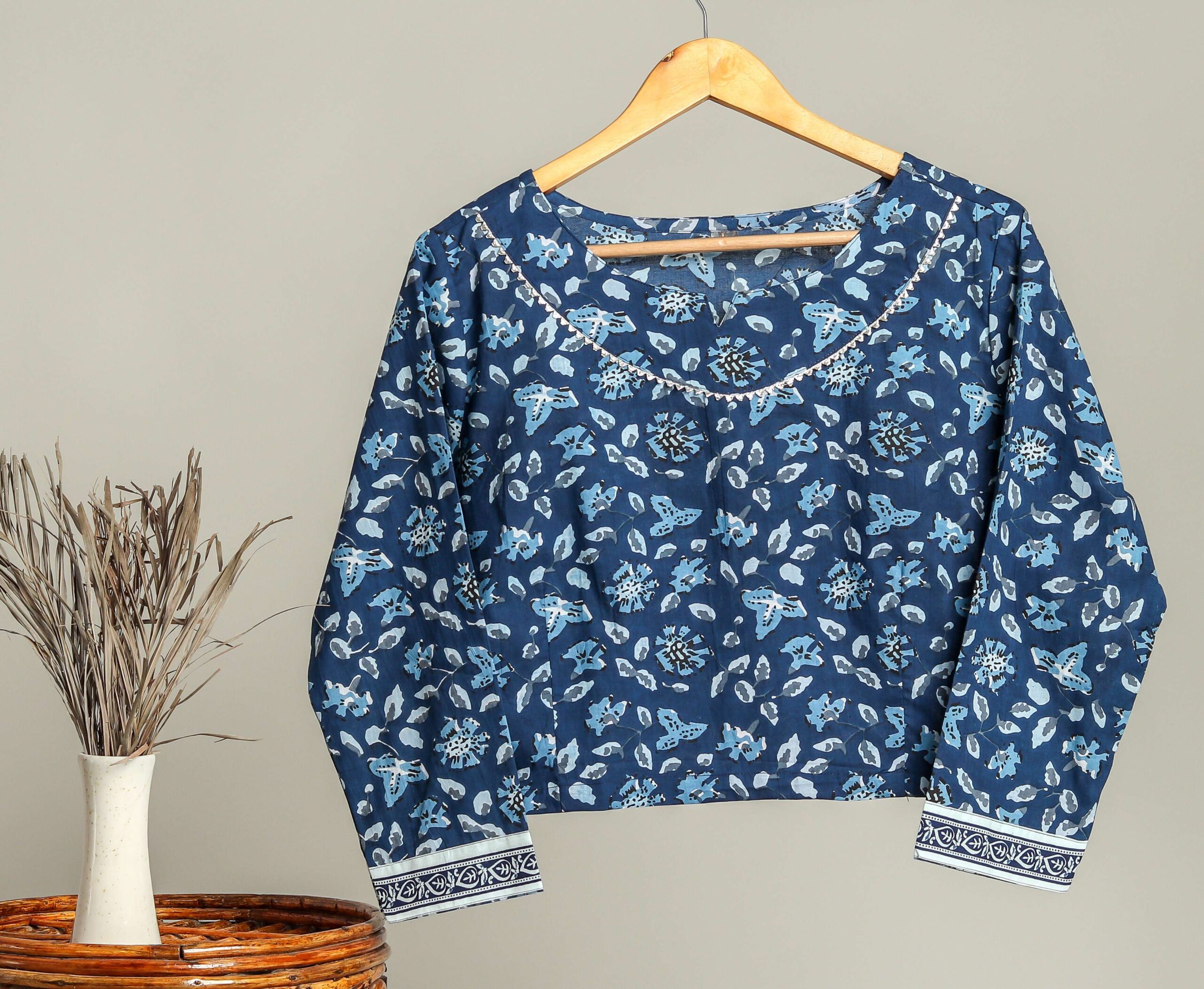 Handmade Block Print Cotton for Women ? Ethnic Floral Printed Top with Long Sleeves